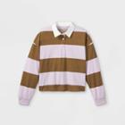Girls' Rugby Striped Polo Long Sleeve T-shirt - Art Class Purple/green