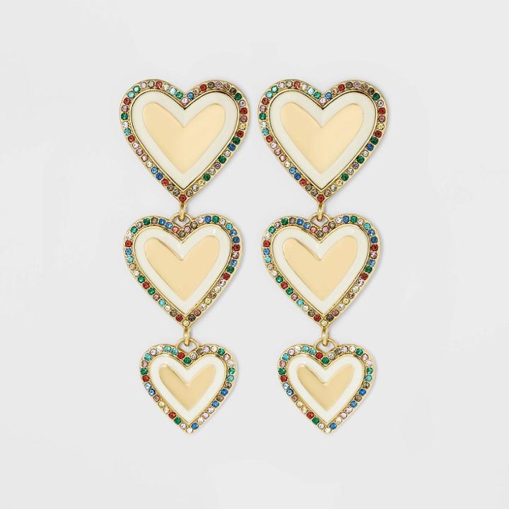 Sugarfix By Baublebar Two-tone Crystal Trim Heart Drop Earrings - Rainbow