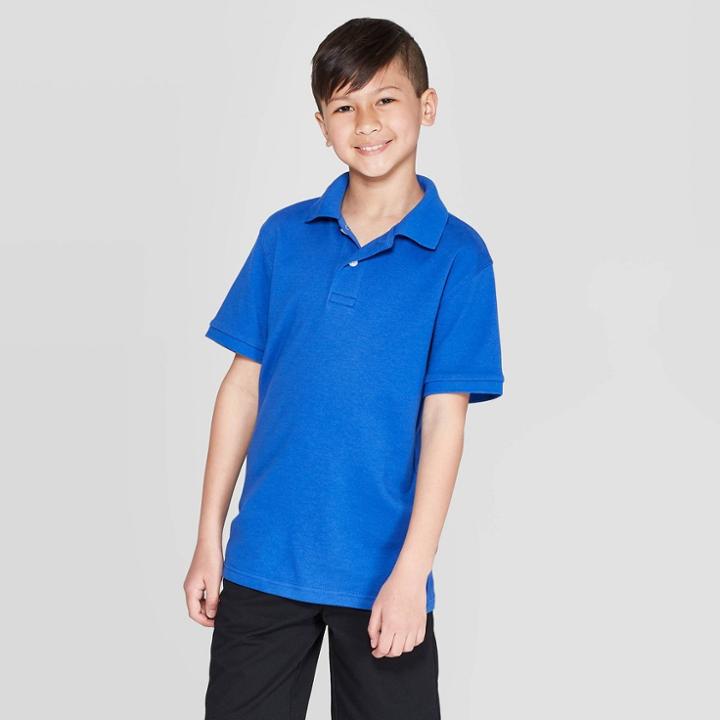 Boys' Short Sleeve Interlock Uniform Polo Shirt - Cat & Jack Blue Xxl, Royal Blue
