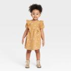 Grayson Collective Toddler Girls' Gauze Ruffle Floral Short Sleeve Dress - Mustard Yellow