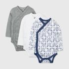 Honest Baby Boys' 3pk Compass Organic Cotton Long Sleeve Duster Bodysuit - Navy Newborn, Blue