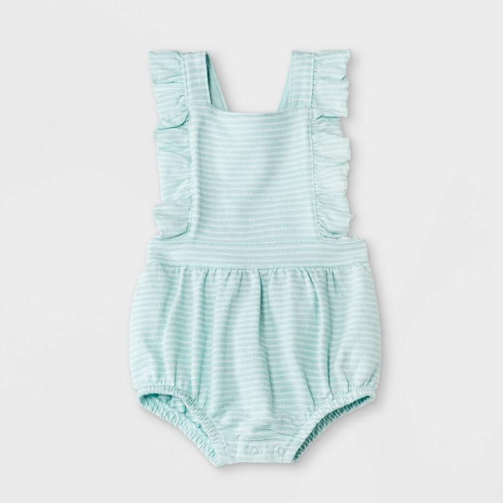 Baby Girls' Texture Knit Ruffle Romper - Cat & Jack Green Newborn