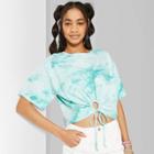 Women's Short Sleeve Scoop Neck Cinched Cutout T-shirt - Wild Fable Turquoise