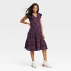 The Nines By Hatch Short Sleeve Tiered Maternity Dress - Berry Purple Plaid