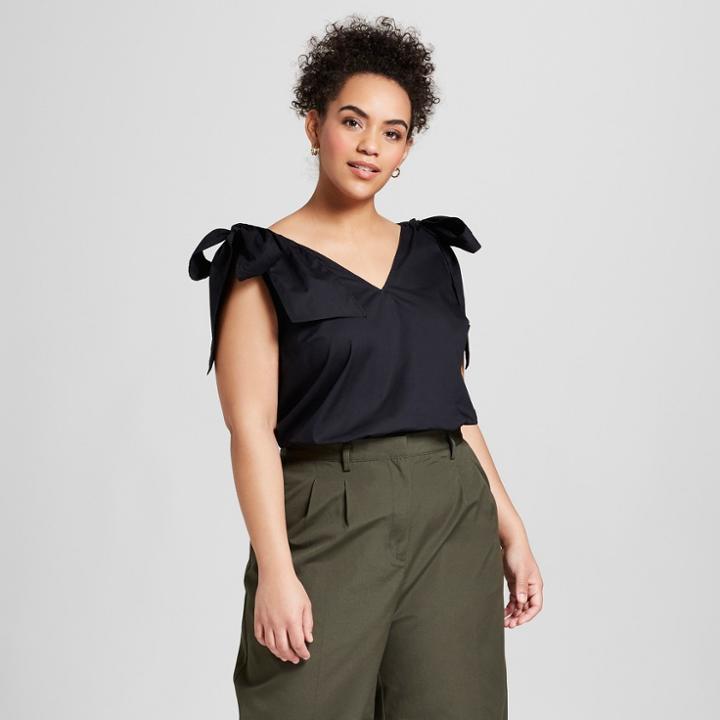 Women's Plus Size Sleeveless Button-back Tank Top - Who What Wear Black X