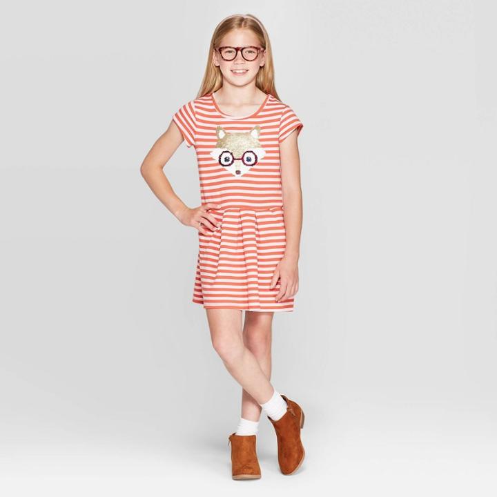Girls' Flip Sequin Fox Print A Line Dress - Cat & Jack Orange