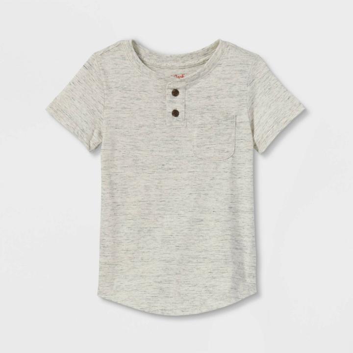 Toddler Boys' Striped Henley Short Sleeve T-shirt - Cat & Jack Heather Cream