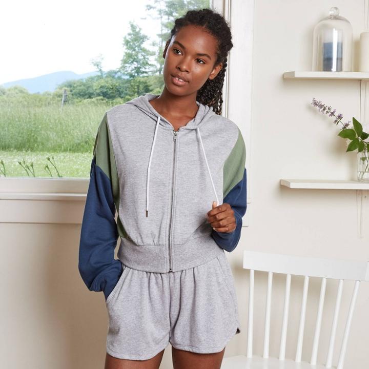 Women's Zip-up Colorblock Hoodie - Colsie Gray