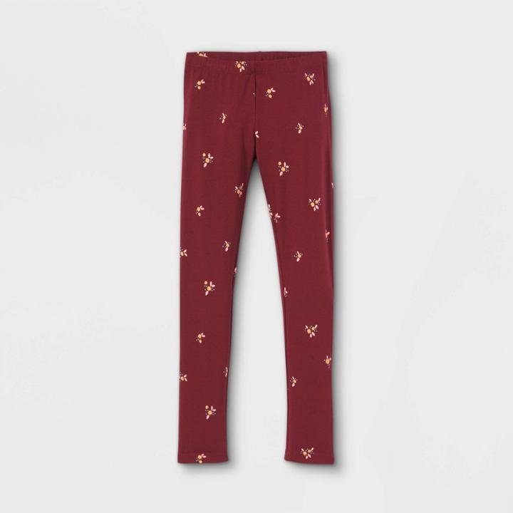 Girls' Floral Leggings - Cat & Jack Burgundy