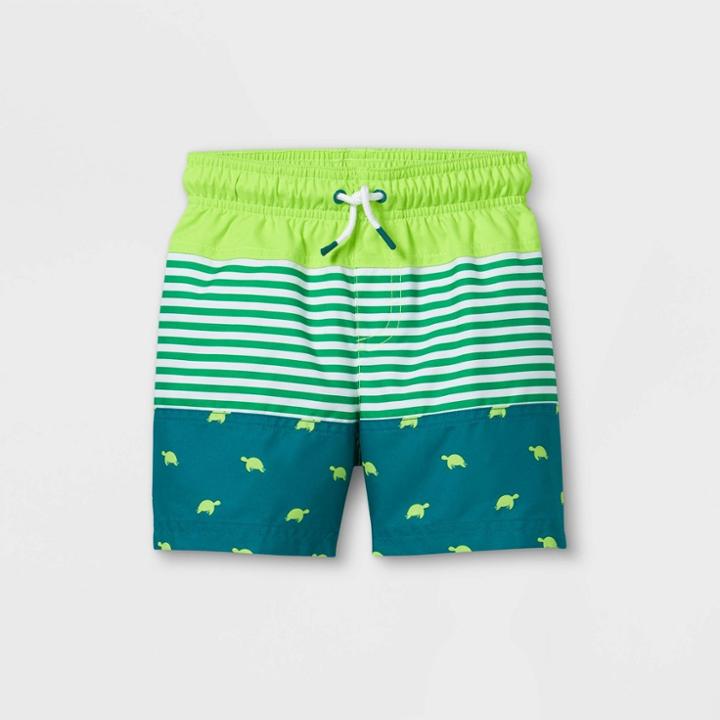 Toddler Boys' Colorblock Turtle Print Swim Trunks - Cat & Jack Green