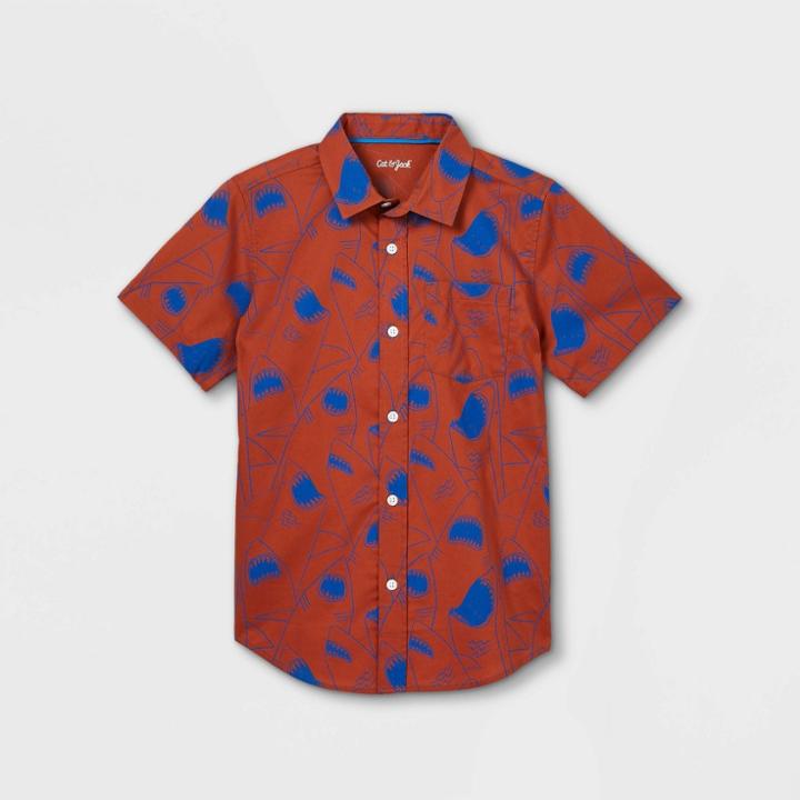 Boys' Stretch Woven Short Sleeve Button-down Shirt - Cat & Jack Orange
