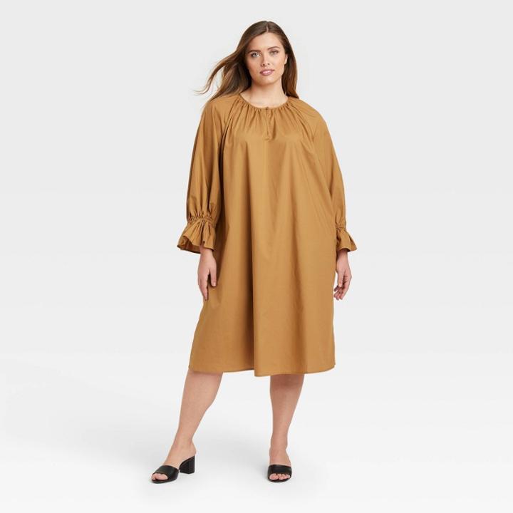 Women's Plus Size Balloon Long Sleeve Dress - Who What Wear Dark Brown