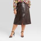 Women's Plus Size Alligator Pattern Faux Leather Pencil Midi Skirt - Who What Wear Wine