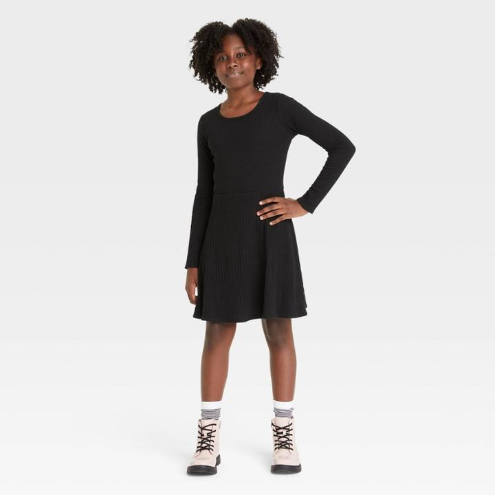 Girls' Skater Long Sleeve Dress - Art Class Black