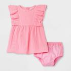 Baby Girls' Gauze Ruffle Short Sleeve Dress - Cat & Jack Pink