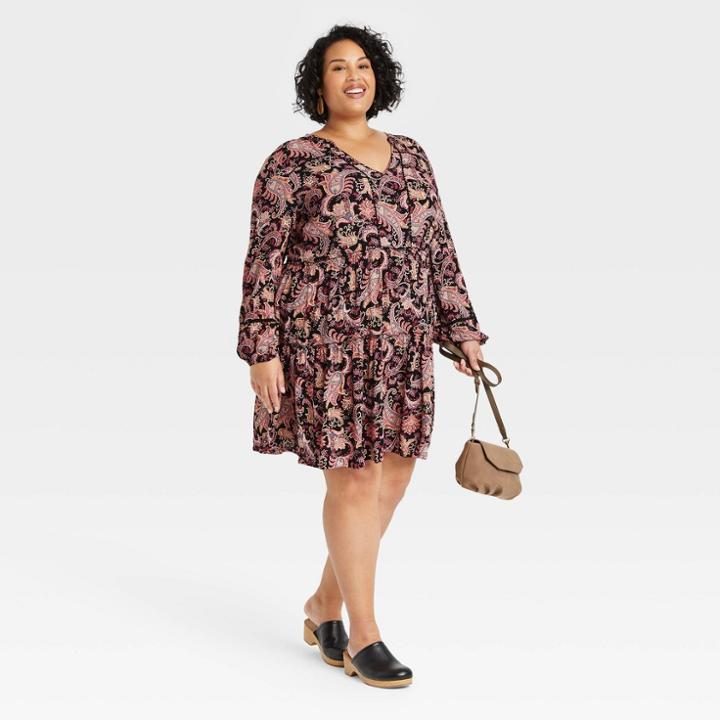 Women's Plus Size Long Sleeve Dress - Knox Rose Black Paisley