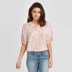 Women's Short Sleeve Crewneck Dye Effect Button-down Placket Top - Universal Thread Brown