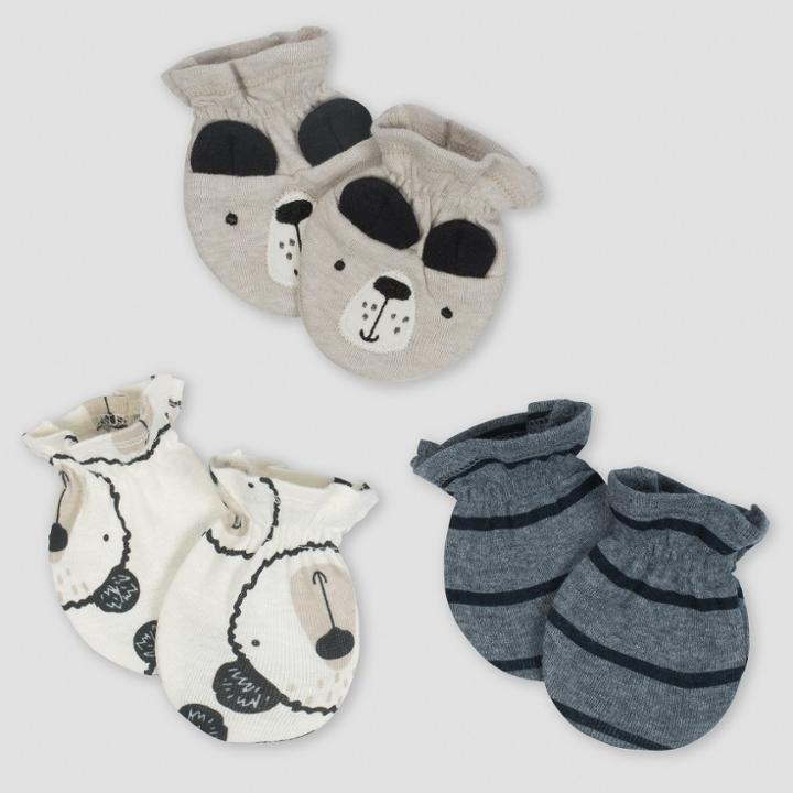 Gerber Baby Boys' 3pk Mittens Bear - Gray/oatmeal