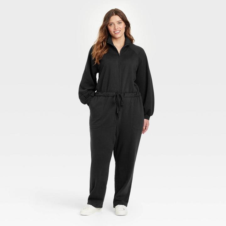 Women's Plus Size Long Sleeve Fleece Jumpsuit - Universal Thread Hematite