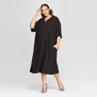 Women's Plus Size Short Sleeve Duo Front Pocket Button Detail Utility Dress - Who What Wear Black