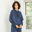 Women's Disney Mickey Chenille Patch Hooded Graphic Sweatshirt - Navy