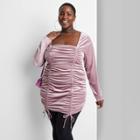 Women's Plus Size Long Sleeve Ruched Velvet Bodycon Dress - Wild Fable Light Mauve