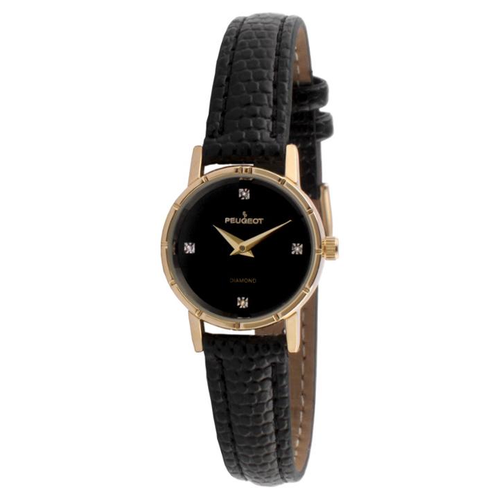 Peugeot Watches Women's Peugeot Vintage Petite Genuine Diamond Leather Strap Watch - Gold/black, Black Arrow