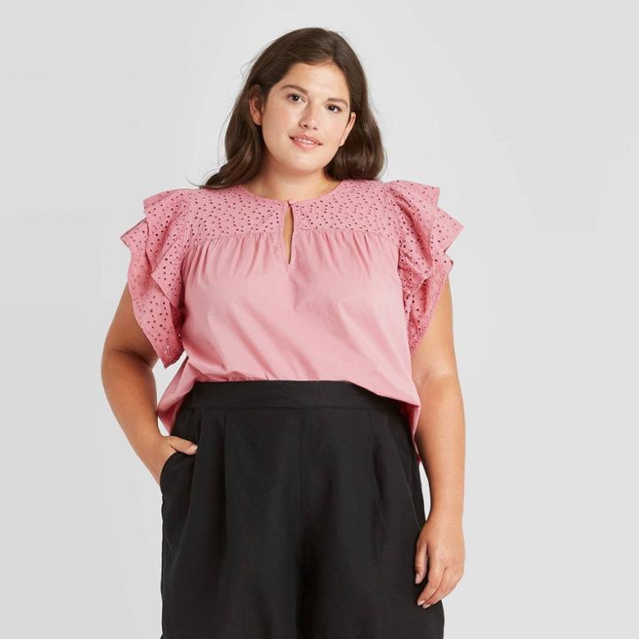 Women's Plus Size Short Sleeve Eyelet Top - A New Day Purple