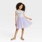 Zenzi Girls' Unicorn Sleeveless Knit Tulle Dress - Lilac/aqua