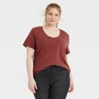 Women's Plus Size Short Sleeve V-neck T-shirt - Universal Thread Burgundy