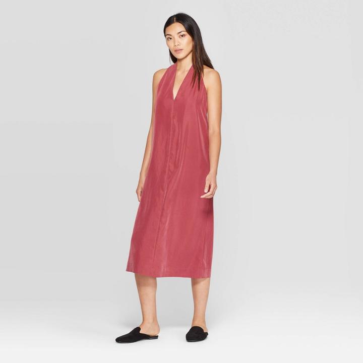 Women's Sleeveless Deep V-neck Back Twisted Midi Dress - Prologue Red