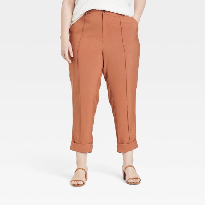 Women's Plus Size High-rise Slim Straight Leg Pintuck Ankle Pants - A New Day Brown