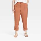 Women's Plus Size High-rise Slim Straight Leg Pintuck Ankle Pants - A New Day Brown