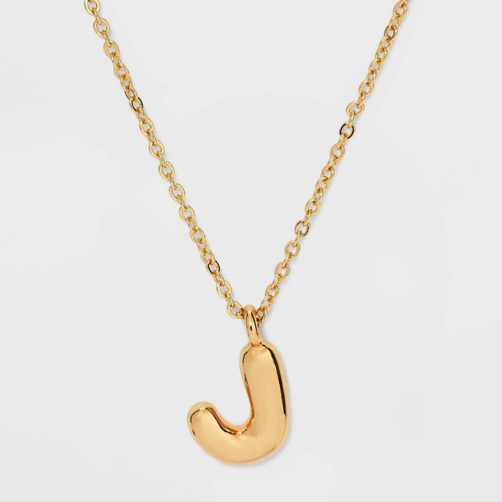 Puffy Initial Charm 'j' Pendant Necklace - Wild Fable Gold
