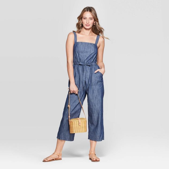 Women's Sleeveless Square Neck Tank Denim Jumpsuit - Universal Thread Blue