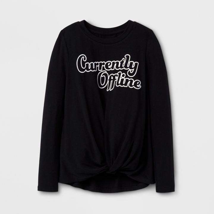 Target Girls' Currently Offline Twist Front Long Sleeve T-shirt - Art Class Black
