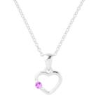 Journee Collection 1/10 Ct. T.w. Round-cut Cubic Zirconia Pave Set Heart Birthstone Necklace In Sterling Silver - Fuchsia, Girl's