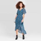 Petitewomen's Floral Print Short Sleeve V-neck Chiffon Maxi Dress - A New Day Blue