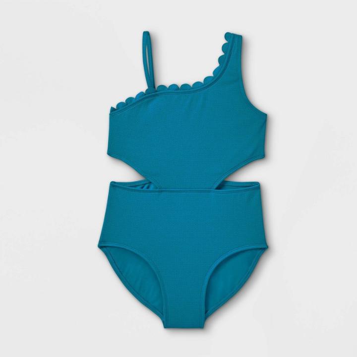 Girls' Summer Scallop One Piece Swimsuit - Art Class Green