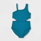 Girls' Summer Scallop One Piece Swimsuit - Art Class Green
