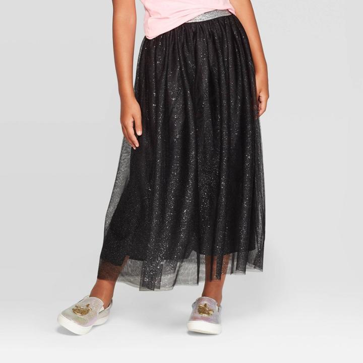 Girls' Sparkle Maxi Skirt - Cat & Jack Black M, Girl's,