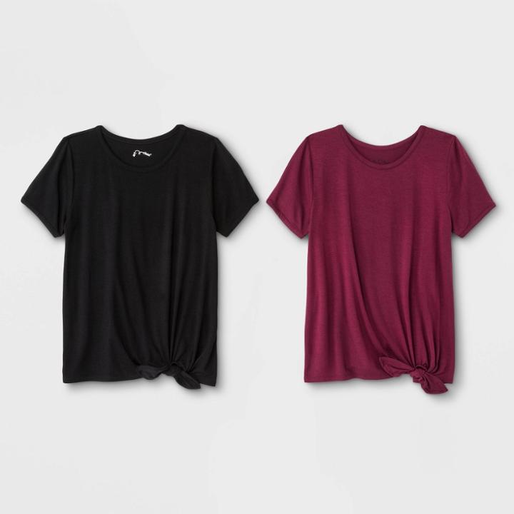 Girls' Side Tie 2pk T-shirt - Art Class Black/maroon
