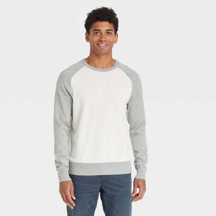 Men's Regular Fit Crewneck Pullover Sweater - Goodfellow & Co Stucco Raglan