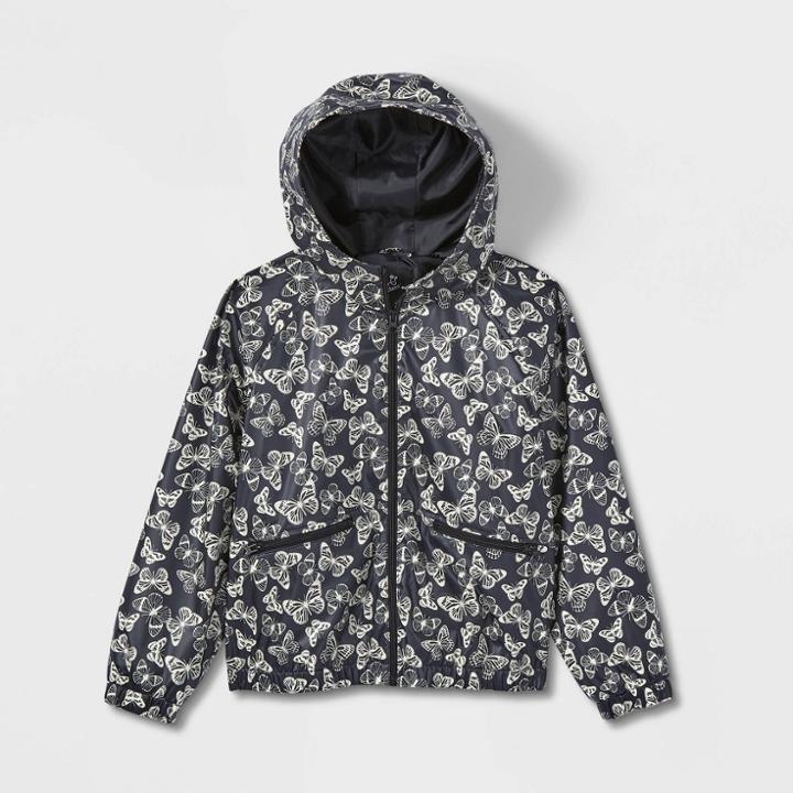 Girls' Hooded Rain Jacket - Art Class Black