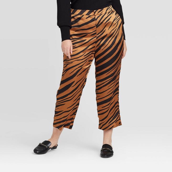 Women's Plus Size Animal Print Mid-rise Skinny Silky Cropped Trouser - Who What Wear Brown 1x, Women's,