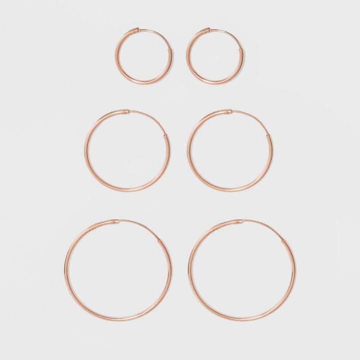Endless Hoop Rose Gold Over Sterling Silver Three Earring Set - A New Day Rose Gold