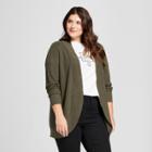 Women's Plus Size Long Sleeve Textured Cardigan - A New Day Olive (green)