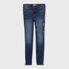 Women's Floral Embroidered Mid-rise Skinny Denim Pants - Knox Rose Blue 2, Blue/blue/pink