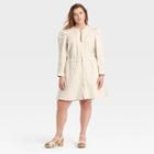 Women's Plus Size Puff Long Sleeve Structured Denim Dress - Universal Thread Cream