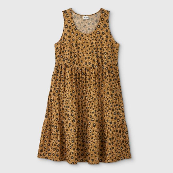 Women's Plus Size Animal Print Sleeveless Tiered Dress - Ava & Viv Brown 1x, Women's,